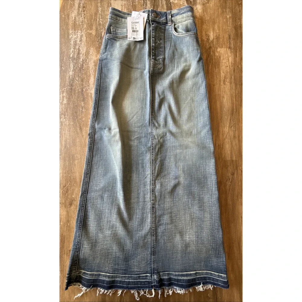 GANNI Tint Edge Faded Wash Organic Denim Maxi Skirt – EU 36 / US 4 NWT